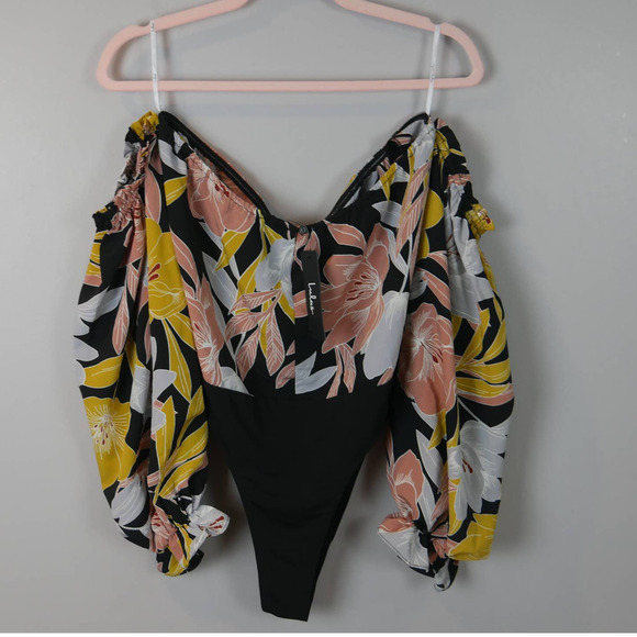 Lulus NWT Bring the Blossom Black Floral Print Off Shoulder Bodysuit Size XL - Picture 1 of 7